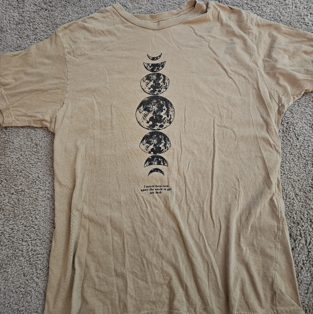 Tan Graphic Tee with Moon Phases